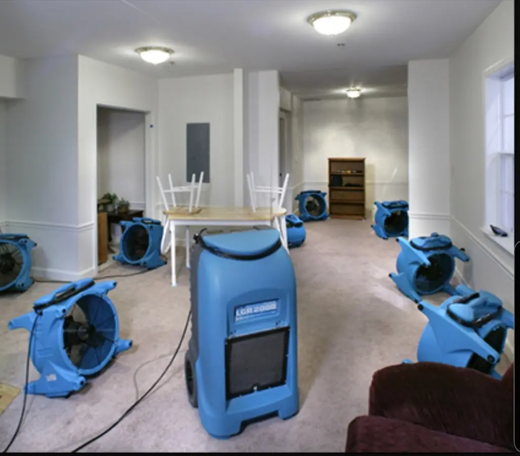 Air movers and dehumidifier setup for Water Extraction & Removal in Sutton